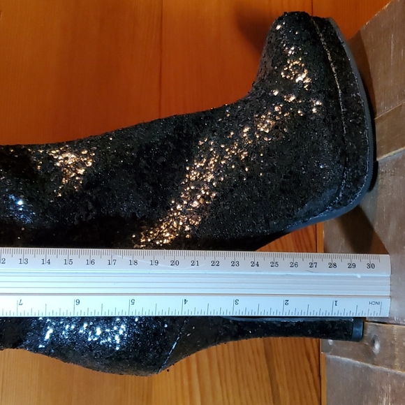 Ellie Boots Size 6 NEW Black Glitter Knee High Heeled Boots - Picture 6 of 8